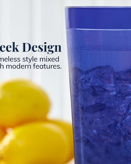 US Acrylic Cafe Plastic Reusable Tumblers (Set of 16) 20-ounce Water Cups Coastal Colors | Restaurant Style Drinking Glasses Value Set, Stackable, BPA-free, Made in the USA | Top-rack Dishwasher Safe