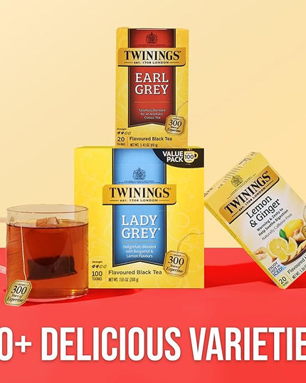 Twinings Lady Grey Black Tea Individually Wrapped Bags, 100 Count (Pack of 1), Orange Peel & Lemon Peel, Fresh and Uplifting, Caffeinated, Enjoy Hot or Iced, 100 Teabags