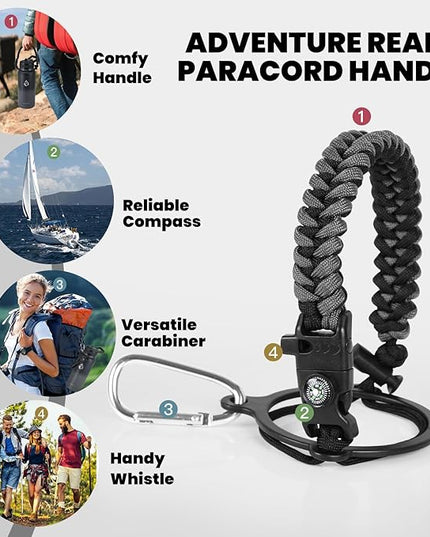 Insulated Water Bottle 32 oz, Triple Wall Vacuum Stainless Steel (Cold for 48 Hrs), Leak Proof & Non-BPA, Modern Water Flask Jug with Paracord Handle & Straw Spout Lids, Dark Grey