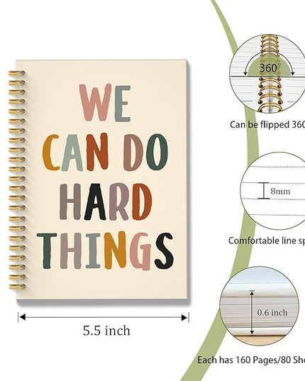 We Can Do Hard Things Inspirational Spiral Notebook, Positive Affirmation Gifts, Affirmation Journal, Boho Motivational Journal Notebook, 5.5x8.3 Inch