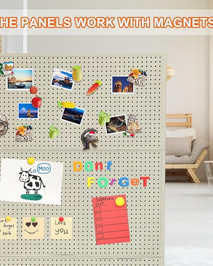 3.5'x 6' Pegboard Display Stand with T-Base, Metal Peg Board Organizer Panels Display Rack With Wheel, Standing Pegboard Display, Extra 30 pieces Hooks, Cream