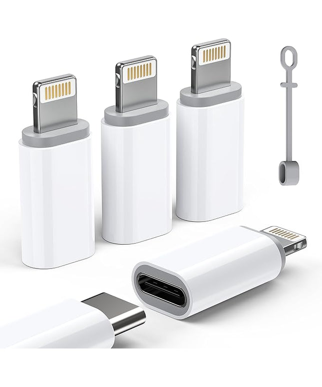 MFi Certified USB C to Lightning Adapter 4-Pack, 27W Fast Charging & Data Sync, Lightning to USB Type C Cable Adapter Compatible with iPhone 14/13/12/Pro/Max, iPad, AirPods, with Anti-Loss Lanyard