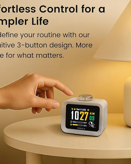 Dekala ChronoSense Alarm Clock for Bedroom Temperature Humidity, 7-Day Programmable 4 Alarms, 100dB Loud Gradual Alarm for Heavy Sleeper, Visual Timer Clock Radio，White Noise Sound Machine