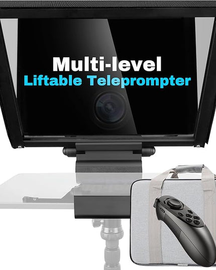 i7 /14-inch teleprompter with Remote Control, Adjustable Camera mounting Platform (Aluminum), rotatable Tempered Optical Glass, Carrying case Included.