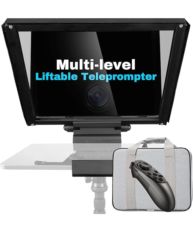 i7 /14-inch teleprompter with Remote Control, Adjustable Camera mounting Platform (Aluminum), rotatable Tempered Optical Glass, Carrying case Included.