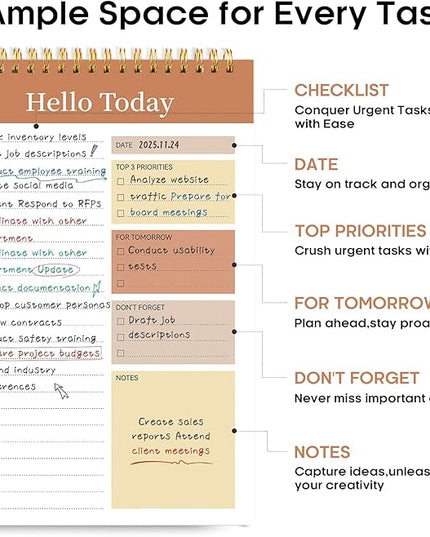 Taja To Do List Notepad - To Do List Notebook for Work with 52 Sheets, 9.8" x 6.5", Undated Daily Planner Perfect for Daily Tasks and Goal Setting, Notepad Suitable for Office, Home & School - Brown