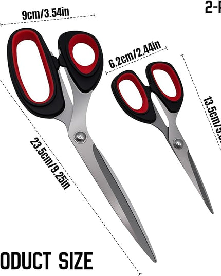 Scissors, 2-pack multi-functional set - stainless steel with comfortable grip. Suitable for handicraft, office cutting, cutting fabric, leather & paper. Ideal for left & right-handed users