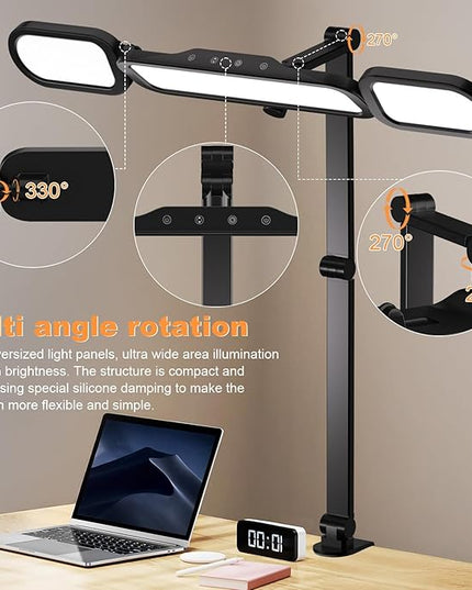 LED Desk Lamp with Clamp,Adjustable Swing Arm Desks Lamps for Home Office,Dimmable Tempering Eye Care Desk Light Bright Modern Led Table Lamp for Nail Tech Archite (3 Section Swing Arm)