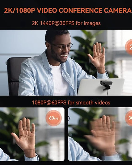NUROUM V11 2K Webcam for PC, 1080P 60FPS USB Web Camera with Microphone, 1440P@30fps, 90° Wide-Angle, Privacy Cover, Plug&Play for Mac/Laptop/Desktop/Computer, for Zoom/Teams/Google Meet