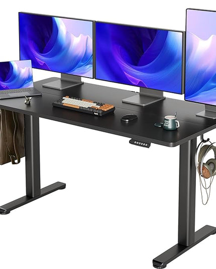 INNOVAR Electric Standing Desk, Adjustable Height Stand up Desks, 55 x 24 Inches Sit Stand up Desk for Home Office Computing, 3-Preset Memory Height Ergonomic Rising Desks, Black