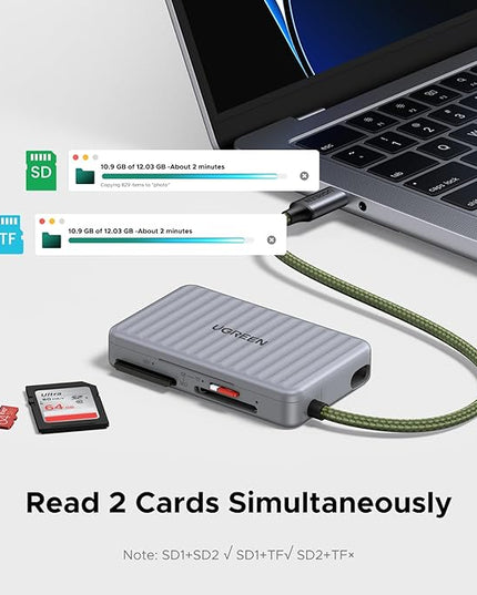 UGREEN USB C SD Card Reader with SD Card Holder, High-Speed Memory Card Reader Adapter with 4 Card Storage Case Holder for Cameras SD/Micro SD Card Compatible with iPhone 16 15, Samsung Galaxy etc