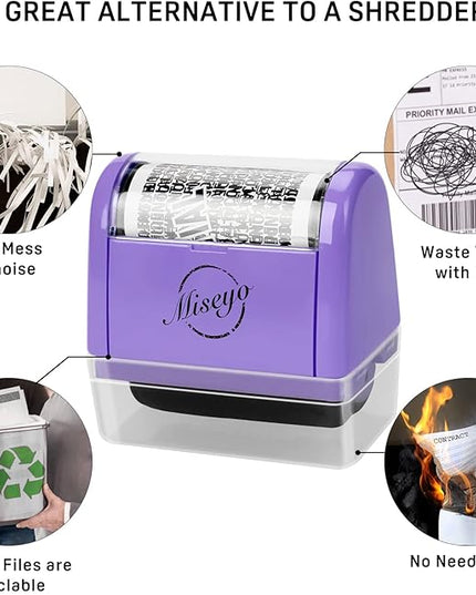 Miseyo Identity Theft Protection Roller Stamp Set - Purple (6 Refill Ink Incleded)