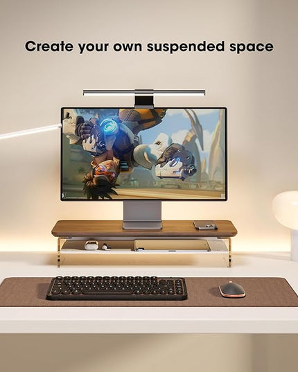 Fenge Acrylic Monitor Stand Riser, 23.6 Inches Monitor Stand with Metal Storage, 2 Tier Acrylic Computer Riser for Desk, Clear Laptop Stand for PC, Laptop, Printer, TV