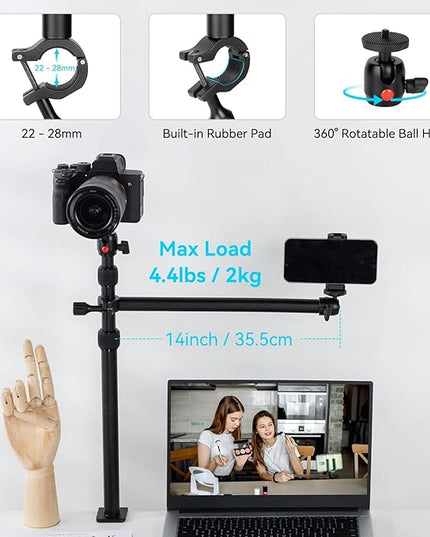 SMALLRIG Camera Desk Mount Table Stand with Magic Arm and 1/4" Ball Head, 13"-35.4" Adjustable Light Stand, Tabletop C Clamp for DSLR Camera, Ring Light, Live Streaming, Photo Video Shooting - 3992