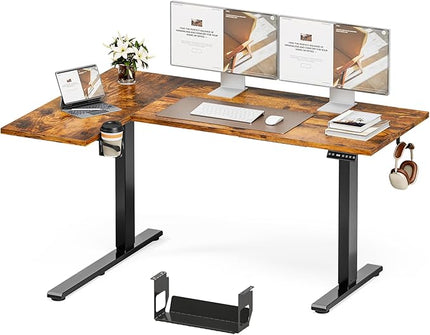 Muvai 59 Inch L Shaped Standing Desk Adjustable Height with Cable Management Tray,Gaming Electric Corner Standing Desk, Sit Stand Computer Table with Reversiable Splice Board,Rustic Brown