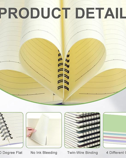 Yahenda Spiral Notebook Bulk A5 Journal Lined 8.3'' x 5.5'' Writing Composition Paper Small Notepad Subject Notebook for Students Office Business Back to School Supplies(Pastel Colors,4 Pcs)