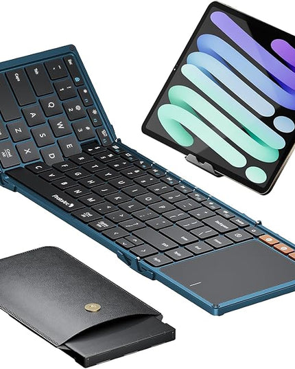 ProtoArc Foldable Keyboard with Touchpad, XK01 TP Folding Portable Keyboard, Full Size Keys, Large Trackpad Bluetooth Travel Keyboards for Laptop PC Tablet - Blue