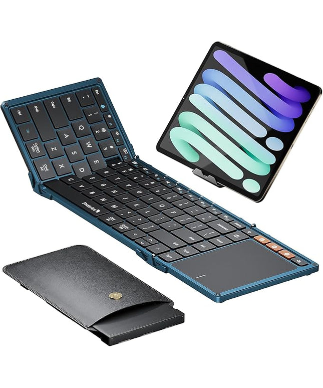 ProtoArc Foldable Keyboard with Touchpad, XK01 TP Folding Portable Keyboard, Full Size Keys, Large Trackpad Bluetooth Travel Keyboards for Laptop PC Tablet - Blue