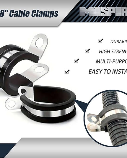 5/8 inch Cable Clamps 10PCS, MISPIRE Stainless Steel Hose Pipe Clamps, Automotive Wire Rubber Insulated Clamps, Metal Clamps for Tube, Pipe and Wire Cord Installation