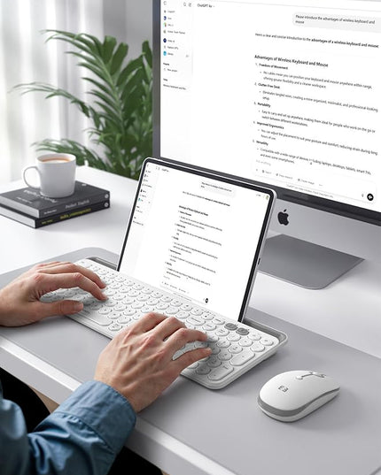 seenda Bluetooth Keyboard and Mouse for iPad, CTU-301 Wireless Multi-Device Connection Bluetooth+2.4G Keyboard Mouse Combo with Tablet Holder for iPad/MacBook/Windows, iOS/Andriod/Phone, White