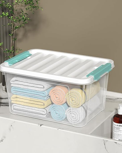 4 Pack 20 Quart Plastic Organizer Bins with Lids, Multi-use Clear Latching Storage Boxes
