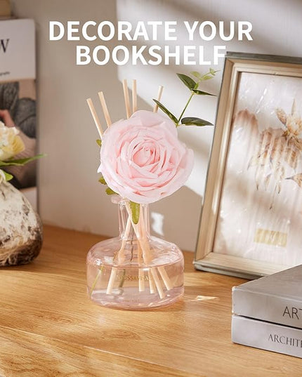 Reed Diffusers Set Rose Scent, Reed Diffuser for 120 Days, Diffusers for Home Pink Bottle,Bathroom Diffuser with 7 Sticks, Home Decor, Shelf Decor