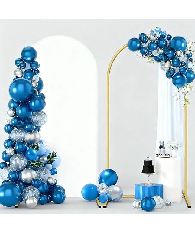 Metal Arch Backdrop Stand and Cover Set 7.2 ft, Wedding Arch Stand with White Cover for Party, Birthday, Wedding, Bridal Shower, Baby Shower (White, 7.2 ft)