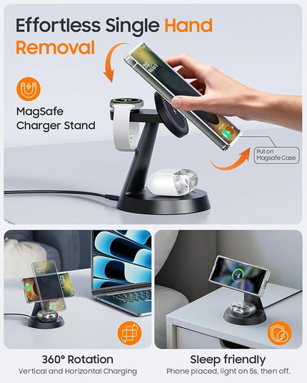 Magnetic Wireless Charger for Samsung, 3 in 1 Charging Station Compatible with MagSafe Samsung Charger for Galaxy S25 Ultra S24 Z Fold7/Flip7, Watch Charger Stand for Galaxy Watch Ultra 8 7, for Buds
