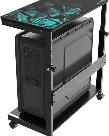 EUREKA ERGONOMIC PC Stand Computer Cart, Height Adjustable Tower Stand 2-Tier Suit for ATX Case Printer, Metal Rolling Cart on Wheels for Gaming Home Office, Black