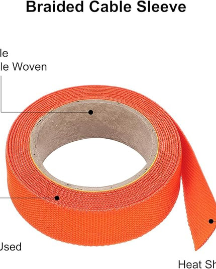 MECCANIXITY Braided Cable Sleeves Heat Shrinkable Fabric Sleeving, 5/8" 10ft Orange 2:1 Ratio Heat Shrinkable Cord Protector for Harness Cable, Network Cable Protection, Cable Management