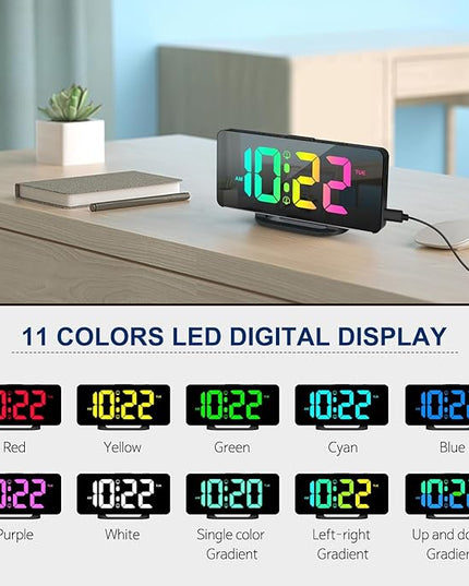 Digital Alarm Clock, Large LED Digital Clock for Bedrooms with 10 Color Changing Night Light, Adjustable Brightness, USB Charging Port, Bedside and Desk Clock for Living Room Office Decor (Black)