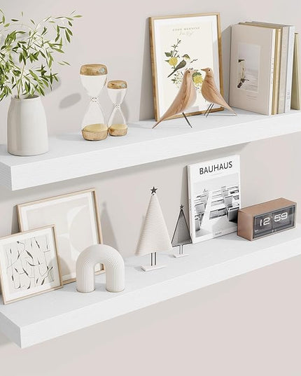 Fun Memories Floating Shelves for Room Wall, 36 Inch Long Shelf Set of 2， Hanging Wood Shelves for Storage & Display, White