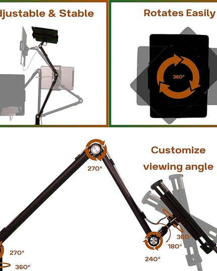FORTIHOLD Stand for 16 Inch Portable Monitor - Heavy Duty Aluminum Mount with Infinite Angle Adjustment, Built-in Cable Management - Fits iPad Pro 12.9, Tablets, iPhone (Holds 4.7"-16" Devices)