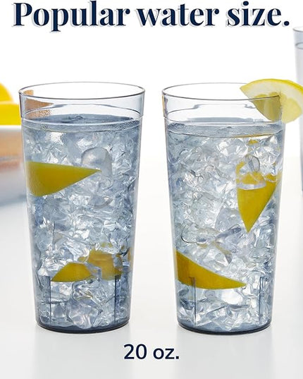 US Acrylic Cafe Plastic Reusable Tumblers (Set of 16) 20-ounce Water Cups in Grey | Value Set of Restaurant Style Drinking Glasses, Stackable, BPA-free, Made in the USA | Top-rack Dishwasher Safe