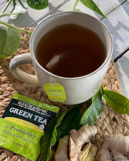 Bigelow Tea Green Tea with Ginger Plus Probiotics, Caffeinated Tea with Ginger, 18 Count Box, (Pack of 6), 108 Total Tea Bags