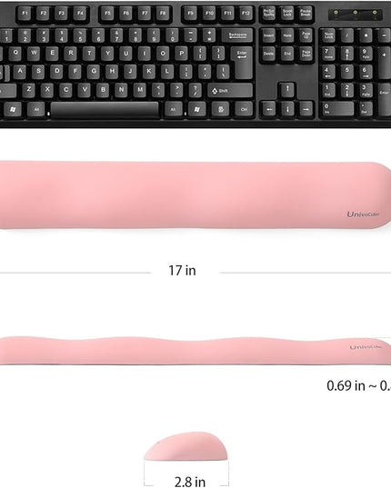 UnivoColors Design-Wave Set of Wrist Rest,Artificial Sheepskin+Memory Foam+Ergonomic+Anti-Slip Gel, Resilience Support During Work and Gaming,Keyboard Accessory,Pink