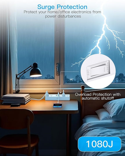 Desk Clamp Power Strip with PD30W USB-C, HANYCONY 5Ft Extension Cord, Desk Edge Mount Charging Station, Surge Protector with 4 Outlets 4 USB Ports(2 USB C), Home Office Accessories Essentials, White