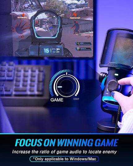 FIFINE Gaming PC Microphone, USB Streaming Microphone with Game Chat Balance, Computer Condenser Desktop RGB Mic with Mute Button, Noise Cancellation for Podcast/Twitch/Discord-AMPLIGAME AM6