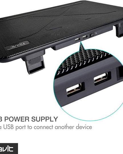 Havit HV-F2056 15.6-17 Inch Laptop Cooler Cooling Pad - Slim Portable USB Powered (3 Fans) (Black+Red)