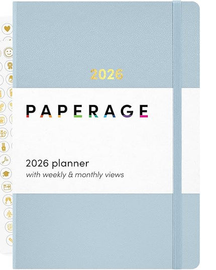 PAPERAGE 2026 Weekly & Monthly Planner, 12 Months (January 2026 - December 2026), 5.6 in x 8 in, Hardcover 2026 Planner with Weekly & Monthly Spreads, Note Pages, Stickers & Back Pocket – Slate
