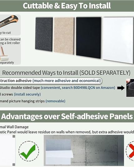 TroyStudio Thickened Acoustic Panels, 16 x 12 x 0.5 Inches Pack of 6 Felt Wall Decor Tiles Sound Absorbing Board, Noise Reverb Echo Dampening Soundproof Padding for Door Music Recording Home Studio