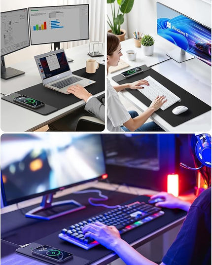 2-in-1 Mouse Pad with Wireless Charging, Gaming Mouse Pad, 31.5"x11.8" Large Desk Mat for Laptop/Keyboard, Waterproof Smooth Surface, Non-Slip Base, No Adapter