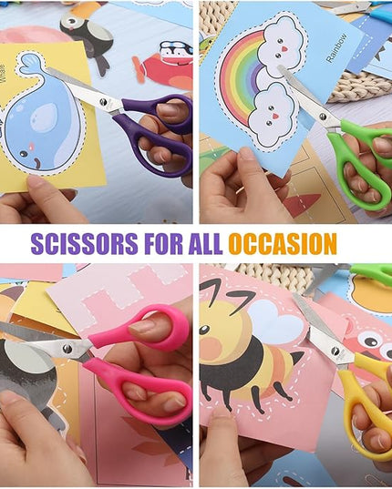 BURVAGY 12Pack 5.5" Safety Small School Kids Student Round Blunt Tip Craft Scissors Bulk, Stainless Steel Blades Comfort Grip Scissors for Kid Children Kindergarten Cutting Paper