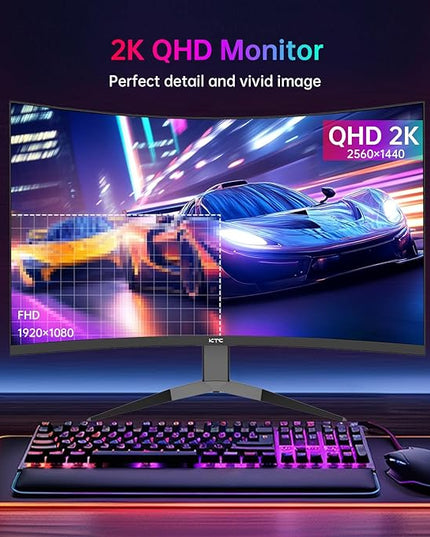 KTC 32 Inch 240Hz Curved Gaming Monitor, 2K 1440P Computer PC Monitor with 1000R 1ms Frameless, Adaptive Sync,122% sRGB, HDMI, DisplayPort, Tilt Adjustable, H32S25E