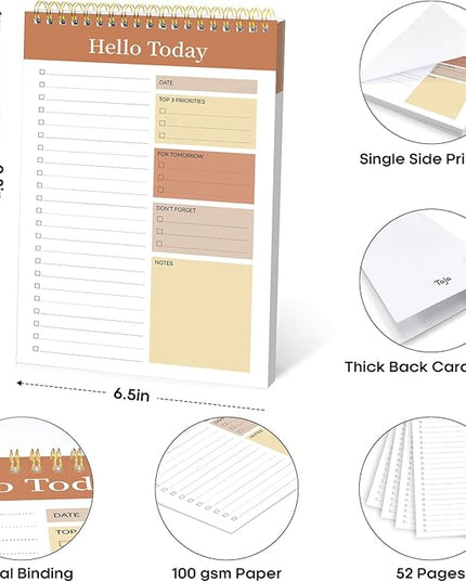 Taja To Do List Notepad - To Do List Notebook for Work with 52 Sheets, 9.8" x 6.5", Undated Daily Planner Perfect for Daily Tasks and Goal Setting, Notepad Suitable for Office, Home & School - Brown