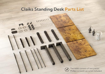 Claiks Triple Motor L-Shaped Standing Desk, 63 x 55 Inch Corner Stand Up Desk, Adjustable Height with Splice Board, Black Frame/Rustic Brown Top
