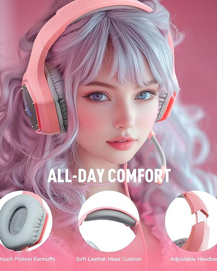 EKSA E1000 V2 Gaming Headset, PC Headset with USB C Plug, Wired Headphones with Noise Canceling Microphone, 7.1 Surround Sound, RGB Light, include USB Adapter for Computer,Mac, PS4/PS5 Console, Laptop