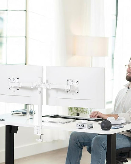 VIVO Dual Monitor Desk Mount, Heavy Duty Fully Adjustable Steel Stand, Holds 2 Computer Screens up to 30 inches and Max 22lbs Each, White, STAND-V002W