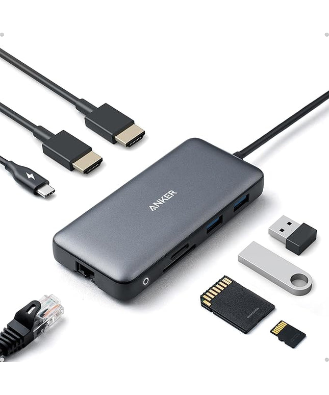 Anker Laptop Docking Station Dual Monitor, 8-in-1 USB C Hub, 4K Dual Monitor with 2 HDMI, 1 Gbps Ethernet Hub, 85W Power Delivery, SD Card Reader, for XPS and More (Charger not Included)