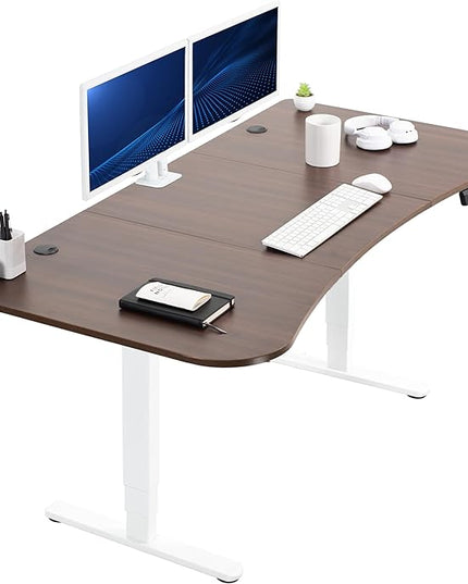 VIVO Electric 63 x 32 in Dual Motor Standing Desk, Memory Height Adjustment, 2B Series, Dark Walnut Top White Frame, DESK-KIT-2W1D
